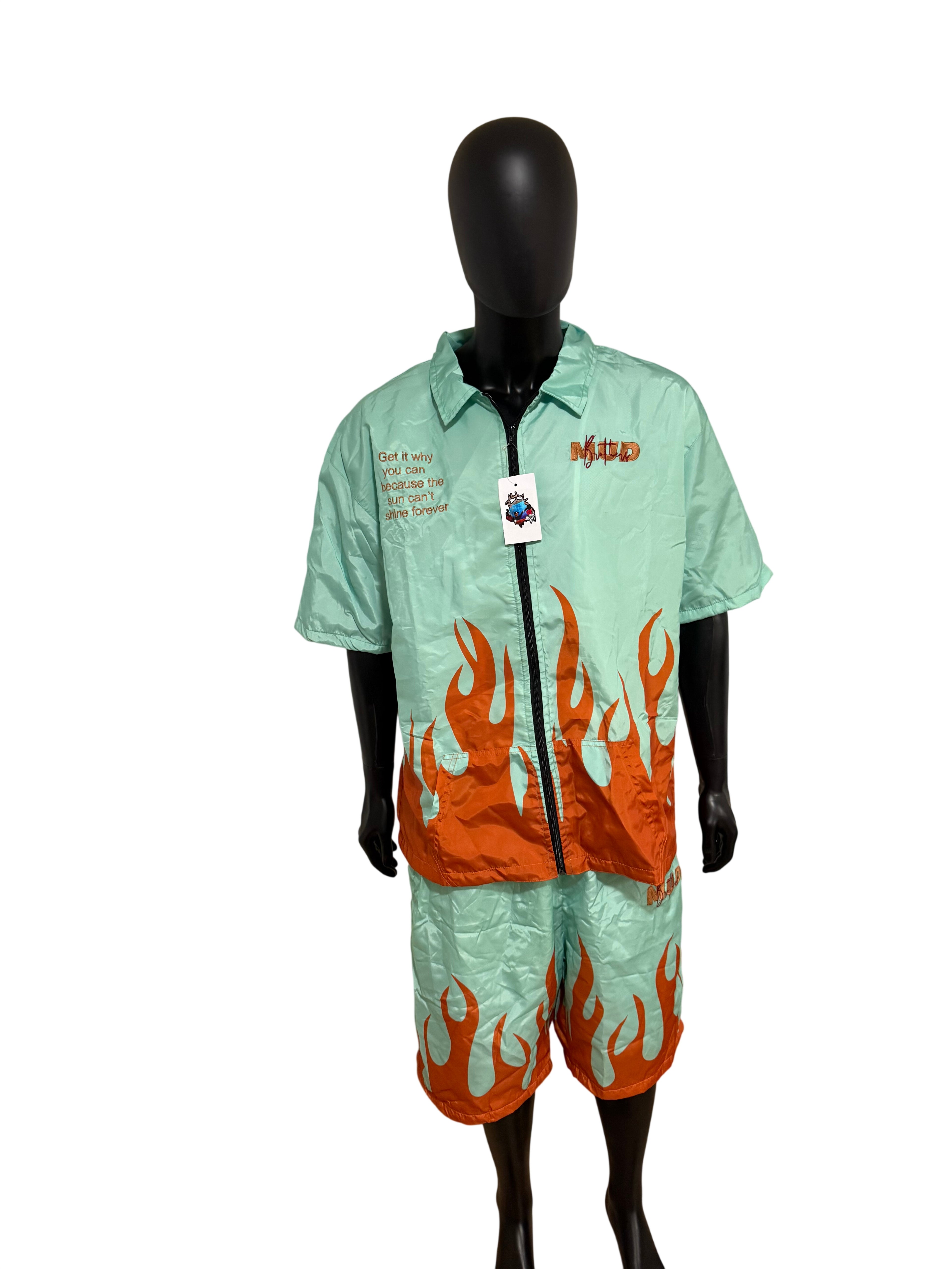 Mud Bruthaz Mint Orange Flame Short Set