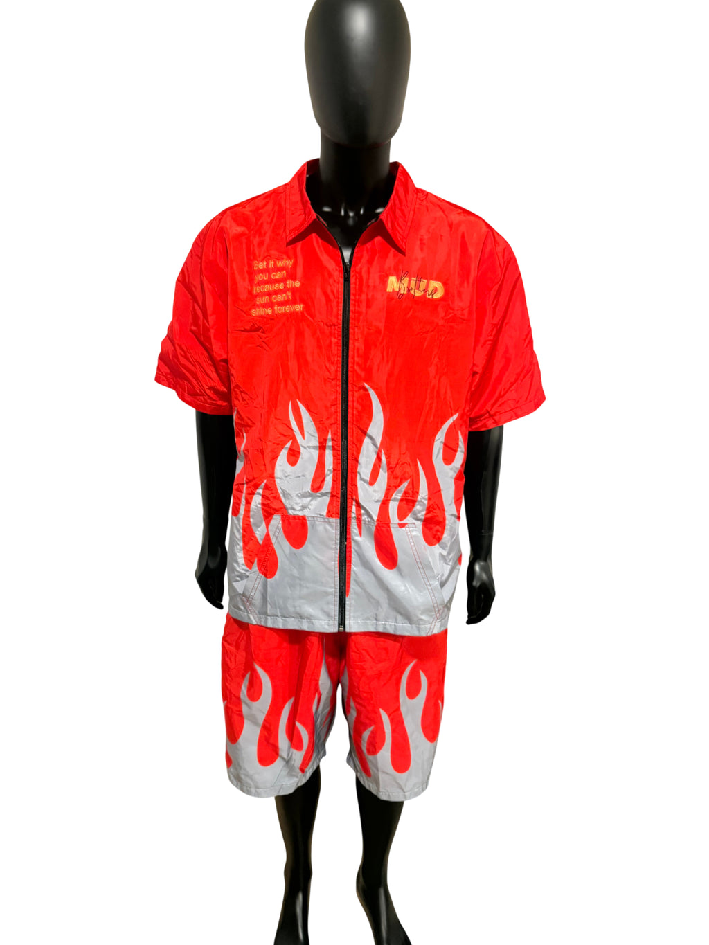 Mud Bruthaz Red Silver Flame Short Set