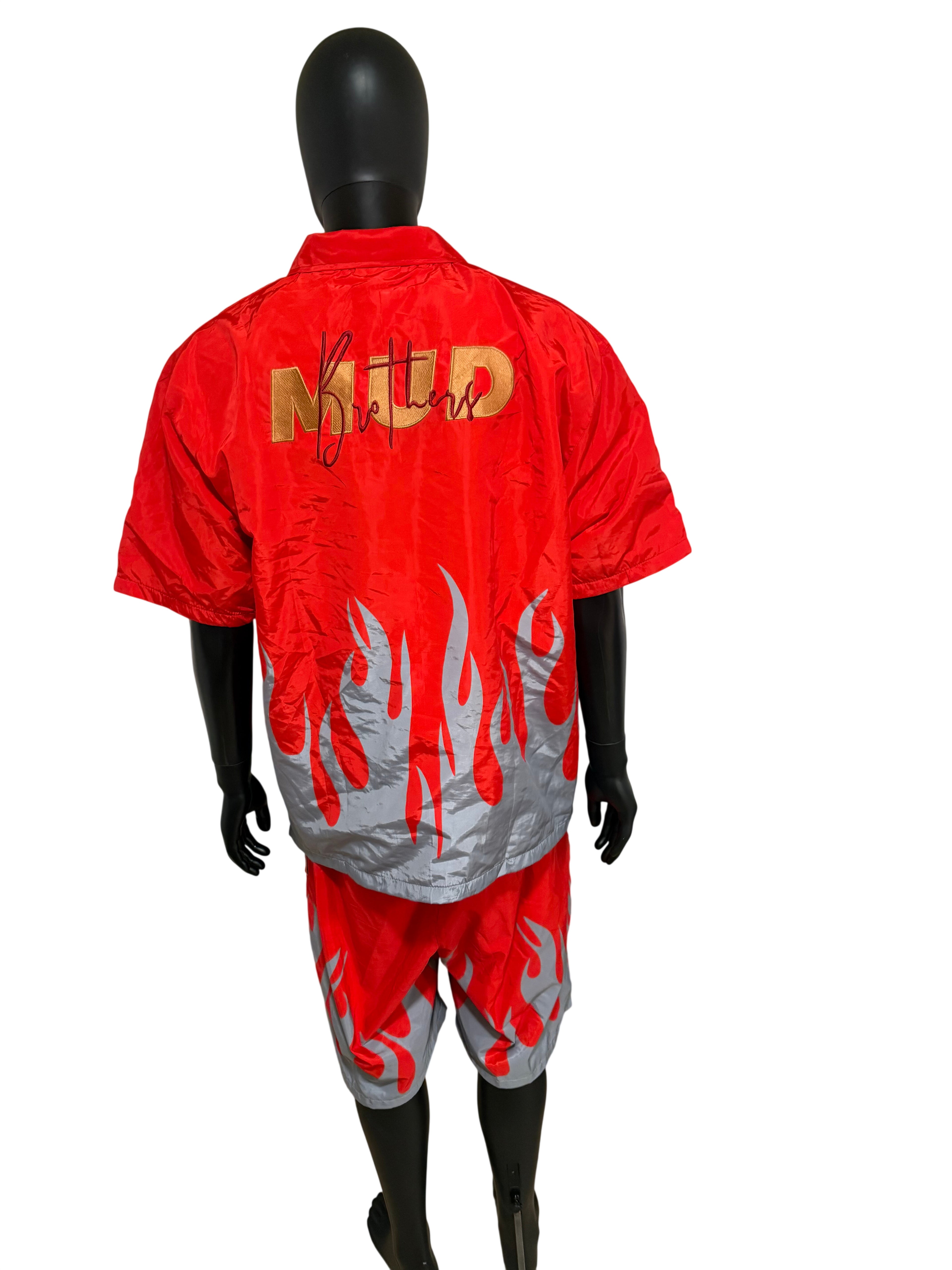 Mud Bruthaz Red Silver Flame Short Set